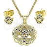 Juego de Arete y Dije de Adulto 10.156.0396.2 Oro Laminado, Diseño de Mano de Dios, con Zafiro Azul and Blanca Micro Pave, Pulido, Tono Dorado