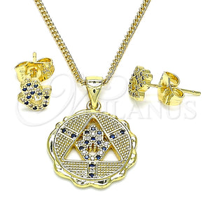 Juego de Arete y Dije de Adulto 10.156.0396.2 Oro Laminado, Diseño de Mano de Dios, con Zafiro Azul and Blanca Micro Pave, Pulido, Tono Dorado