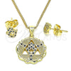 Juego de Arete y Dije de Adulto 10.156.0396.2 Oro Laminado, Diseño de Mano de Dios, con Zafiro Azul and Blanca Micro Pave, Pulido, Tono Dorado