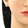 Juego de Arete y Dije de Adulto 10.156.0397 Oro Laminado, Diseño de Ojo Griego, con Blanca Micro Pave, Pulido, Tono Dorado