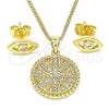 Juego de Arete y Dije de Adulto 10.156.0397 Oro Laminado, Diseño de Ojo Griego, con Blanca Micro Pave, Pulido, Tono Dorado