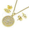 Juego de Arete y Dije de Adulto 10.156.0397 Oro Laminado, Diseño de Ojo Griego, con Blanca Micro Pave, Pulido, Tono Dorado