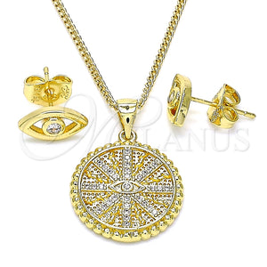Juego de Arete y Dije de Adulto 10.156.0397 Oro Laminado, Diseño de Ojo Griego, con Blanca Micro Pave, Pulido, Tono Dorado