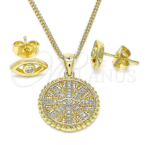 Juego de Arete y Dije de Adulto 10.156.0397 Oro Laminado, Diseño de Ojo Griego, con Blanca Micro Pave, Pulido, Tono Dorado