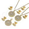 Juego de Arete y Dije de Adulto 10.156.0397 Oro Laminado, Diseño de Ojo Griego, con Blanca Micro Pave, Pulido, Tono Dorado