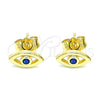 Arete Dormilona 02.156.0605 Oro Laminado, Diseño de Ojo Griego, con Zafiro Azul Zirconia Cubica, Pulido, Tono Dorado