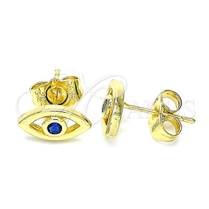 Arete Dormilona 02.156.0605 Oro Laminado, Diseño de Ojo Griego, con Zafiro Azul Zirconia Cubica, Pulido, Tono Dorado
