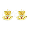 Arete Dormilona 02.156.0605.1 Oro Laminado, Diseño de Ojo Griego, con Granate Zirconia Cubica, Pulido, Tono Dorado
