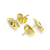 Arete Dormilona 02.156.0605.1 Oro Laminado, Diseño de Ojo Griego, con Granate Zirconia Cubica, Pulido, Tono Dorado