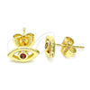 Arete Dormilona 02.156.0605.1 Oro Laminado, Diseño de Ojo Griego, con Granate Zirconia Cubica, Pulido, Tono Dorado