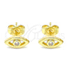 Arete Dormilona 02.156.0605.2 Oro Laminado, Diseño de Ojo Griego, con Blanca Zirconia Cubica, Pulido, Tono Dorado