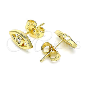 Arete Dormilona 02.156.0605.2 Oro Laminado, Diseño de Ojo Griego, con Blanca Zirconia Cubica, Pulido, Tono Dorado