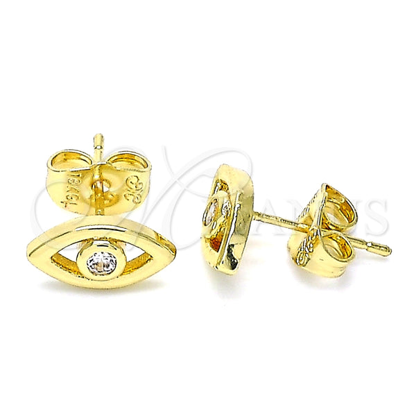 Arete Dormilona 02.156.0605.2 Oro Laminado, Diseño de Ojo Griego, con Blanca Zirconia Cubica, Pulido, Tono Dorado
