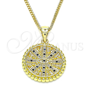 Collares con Dije 04.341.0064.2.20 Oro Laminado, Diseño de Ojo Griego, con Zafiro Azul and Blanca Micro Pave, Pulido, Tono Dorado (02 MM Thickness, 20 Inches Length)