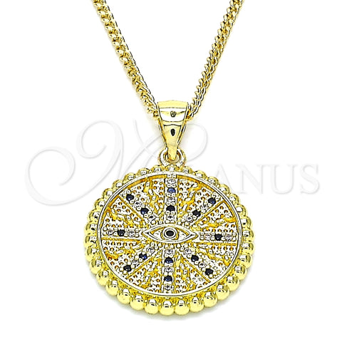 Collares con Dije 04.341.0064.2.20 Oro Laminado, Diseño de Ojo Griego, con Zafiro Azul and Blanca Micro Pave, Pulido, Tono Dorado (02 MM Thickness, 20 Inches Length)