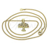 Collares con Dije 04.156.0427.20 Oro Laminado, Diseño de Ãrbol, con Multicolor Micro Pave, Pulido, Tono Dorado (02 MM Thickness, 20 Inches Length)