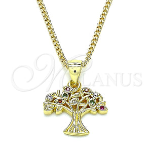 Collares con Dije 04.156.0427.20 Oro Laminado, Diseño de Ãrbol, con Multicolor Micro Pave, Pulido, Tono Dorado (02 MM Thickness, 20 Inches Length)