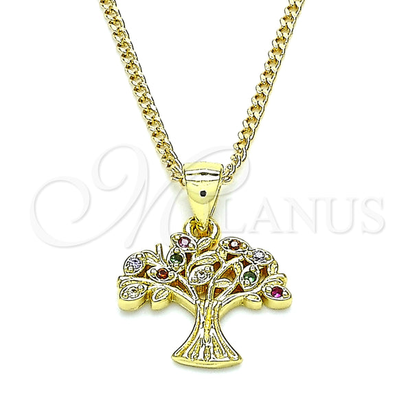 Collares con Dije 04.156.0427.20 Oro Laminado, Diseño de Ãrbol, con Multicolor Micro Pave, Pulido, Tono Dorado (02 MM Thickness, 20 Inches Length)