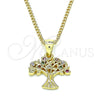 Collares con Dije 04.156.0427.20 Oro Laminado, Diseño de Ãrbol, con Multicolor Micro Pave, Pulido, Tono Dorado (02 MM Thickness, 20 Inches Length)