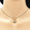Juego de Arete y Dije de Adulto 10.156.0402 Oro Laminado, Diseño de Ojo Griego, con Rubi Zirconia Cubica, Pulido, Tono Dorado