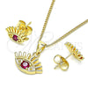 Juego de Arete y Dije de Adulto 10.156.0402 Oro Laminado, Diseño de Ojo Griego, con Rubi Zirconia Cubica, Pulido, Tono Dorado