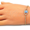 Pulsera Bolo Ajustable 03.381.0032.11 Oro Laminado, Diseño de Ojo Griego, con Blanca Micro Pave and Blanca Zirconia Cubica, Esmaltado Azul claro, Tono Dorado (01 MM Thickness, 11 Inches Length)