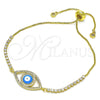 Pulsera Bolo Ajustable 03.381.0032.11 Oro Laminado, Diseño de Ojo Griego, con Blanca Micro Pave and Blanca Zirconia Cubica, Esmaltado Azul claro, Tono Dorado (01 MM Thickness, 11 Inches Length)