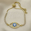 Pulsera Bolo Ajustable 03.381.0032.11 Oro Laminado, Diseño de Ojo Griego, con Blanca Micro Pave and Blanca Zirconia Cubica, Esmaltado Azul claro, Tono Dorado (01 MM Thickness, 11 Inches Length)