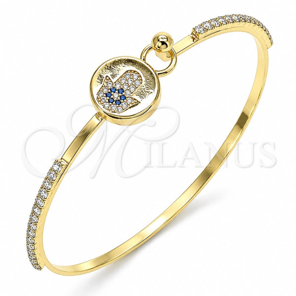 Aro Individual 07.193.0030.04 Oro Laminado, Diseño de Judaica y Mano de Dios, con Micro Pave Zafiro Azul y Blanca, Pulido, Tono Dorado (Grosor 02 MM, Talla 4 (2,25 de Diámetro))