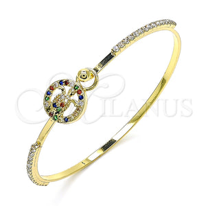 Aro Individual 07.193.0032.1.04 Oro Laminado, Diseño de Tortuga, con Multicolor Micro Pave and Blanca Cristal, Pulido, Tono Dorado (02 MM Thickness, Size 4 (2.25 Diameter))