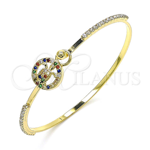Aro Individual 07.193.0032.1.04 Oro Laminado, Diseño de Tortuga, con Multicolor Micro Pave and Blanca Cristal, Pulido, Tono Dorado (02 MM Thickness, Size 4 (2.25 Diameter))