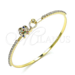 Aro Individual 07.193.0033.1.04 Oro Laminado, Diseño de Elefante, con Multicolor Micro Pave and Blanca Cristal, Pulido, Tono Dorado (02 MM Thickness, Size 4 (2.25 Diameter))