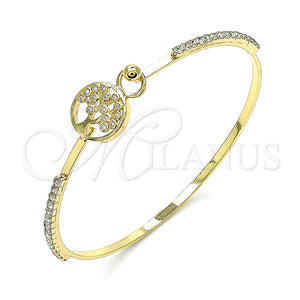 Aro Individual 07.193.0035.04 Oro Laminado, Diseño de Ãrbol, con Blanca Micro Pave and Blanca Cristal, Pulido, Tono Dorado (02 MM Thickness, Size 4 (2.25 Diameter))
