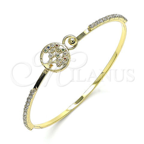 Aro Individual 07.193.0035.1.04 Oro Laminado, Diseño de Ãrbol, con Multicolor Micro Pave and Blanca Cristal, Pulido, Tono Dorado (02 MM Thickness, Size 4 (2.25 Diameter))