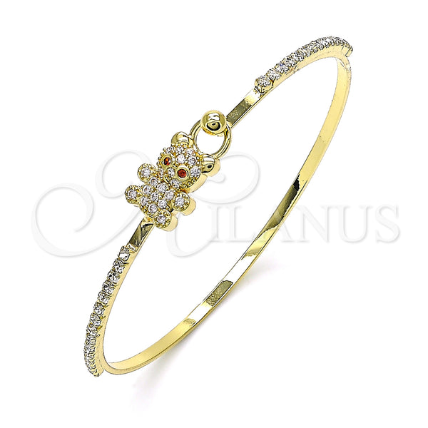 Aro Individual 07.193.0036.04 Oro Laminado, Diseño de Osito, con Blanca and Granate Micro Pave, Pulido, Tono Dorado (02 MM Thickness, Size 4 (2.25 Diameter))