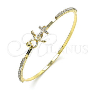 Aro Individual 07.193.0037.04 Oro Laminado, Diseño de Ancla, con Blanca Micro Pave and Blanca Cristal, Pulido, Tono Dorado (02 MM Thickness, Size 4 (2.25 Diameter))