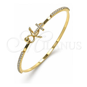 Aro Individual 07.193.0037.04 Oro Laminado, Diseño de Ancla, con Micro Pave Blanca y Cristal Blanca, Pulido, Tono Dorado (Grosor 02 MM, Talla 4 (2,25 de Diámetro))