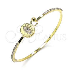 Aro Individual 07.193.0038.04 Oro Laminado, Diseño de Ojo Griego, con Blanca Micro Pave and Blanca Cristal, Pulido, Tono Dorado (02 MM Thickness, Size 4 (2.25 Diameter))