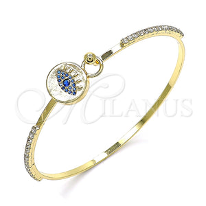 Aro Individual 07.193.0038.1.04 Oro Laminado, Diseño de Ojo Griego, con Zafiro Azul Micro Pave and Blanca Cristal, Pulido, Tono Dorado (02 MM Thickness, Size 4 (2.25 Diameter))