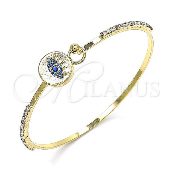 Aro Individual 07.193.0038.1.04 Oro Laminado, Diseño de Ojo Griego, con Zafiro Azul Micro Pave and Blanca Cristal, Pulido, Tono Dorado (02 MM Thickness, Size 4 (2.25 Diameter))