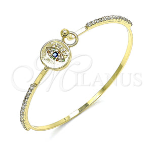 Aro Individual 07.193.0038.2.04 Oro Laminado, Diseño de Ojo Griego, con Multicolor Micro Pave and Blanca Cristal, Pulido, Tono Dorado (02 MM Thickness, Size 4 (2.25 Diameter))