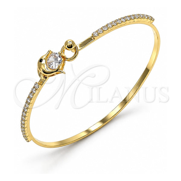Aro Individual 07.193.0039.04 Oro Laminado, Diseño de Delfín, con Zirconia Cubica Blanca y Micro Pave Negro, Pulido, Tono Dorado (Grosor 02 MM, Talla 4 (2,25 de Diámetro))
