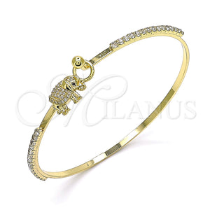 Aro Individual 07.193.0040.04 Oro Laminado, Diseño de Elefante, con Blanca and Negro Micro Pave, Pulido, Tono Dorado (02 MM Thickness, Size 4 (2.25 Diameter))