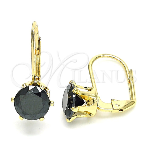 Arete Gancho Frances 5.128.075.1 Oro Laminado, con Negro Zirconia Cubica, Pulido, Tono Dorado