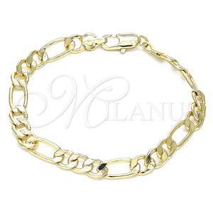 Pulsera Básica 04.63.1412.07 Oro Laminado, Diseño de Figaro, Pulido, Tono Dorado (160 Gauge, 07 MM Thickness, 7 Inches Length)