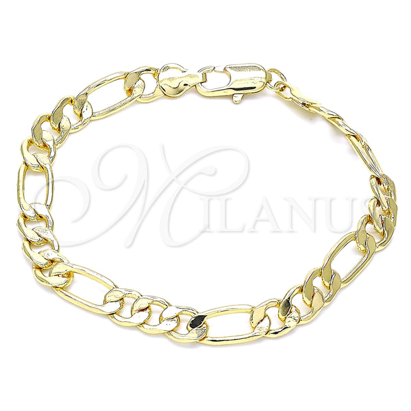 Pulsera Básica 04.63.1412.07 Oro Laminado, Diseño de Figaro, Pulido, Tono Dorado (160 Gauge, 07 MM Thickness, 7 Inches Length)
