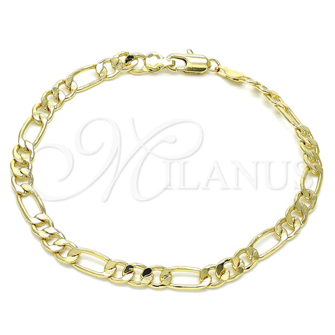 Tobillera Básica 04.63.1412.10 Oro Laminado, Diseño de Figaro, Pulido, Tono Dorado (160 Gauge, 07 MM Thickness, 10 Inches Length)