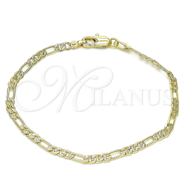 Pulsera Básica 04.213.0144.08 Oro Laminado, Diseño de Figaro, Pulido, Tono Dorado (0.80 Gauge, 03 MM Thickness, 8 Inches Length)