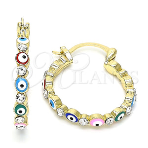 Argolla Pequeña 02.213.0315.25 Oro Laminado, Diseño de Ojo Griego, con Blanca Cristal, Esmaltado Multicolor, Tono Dorado