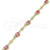 Pulsera Elegante 03.213.0141.08 Oro Laminado, Diseño de Elefante y Ojo Griego, Esmaltado Rojo, Tono Dorado (06 MM Thickness, 8 Inches Length)